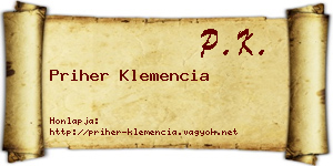 Priher Klemencia névjegykártya